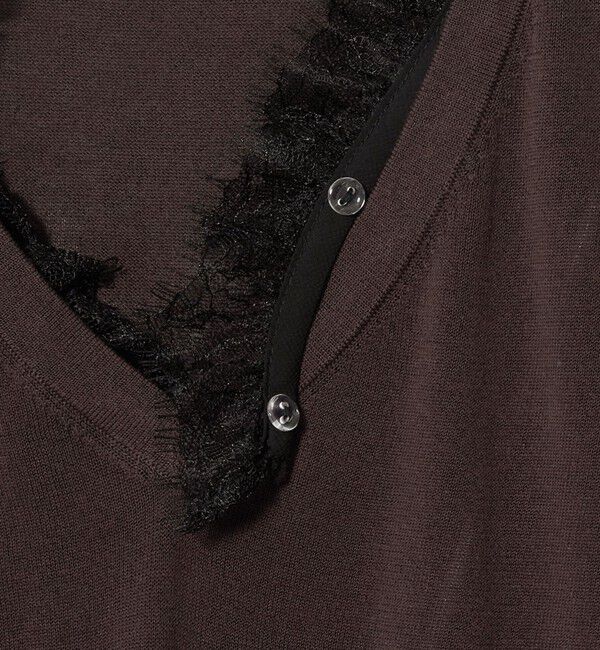 UNITED ARROWS「レースコンビ Vネックニット ‐ウォッシャブル‐」|ニット・セーター|