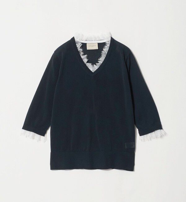UNITED ARROWS「レースコンビ Vネックニット ‐ウォッシャブル‐」|ニット・セーター|NAVY