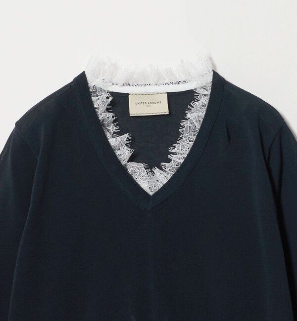 UNITED ARROWS「レースコンビ Vネックニット ‐ウォッシャブル‐」|ニット・セーター|