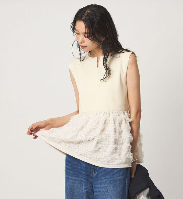 UNITED ARROWS green label relaxing「チュール コンビ フレンチスリーブ ニット」|ニット・セーター|