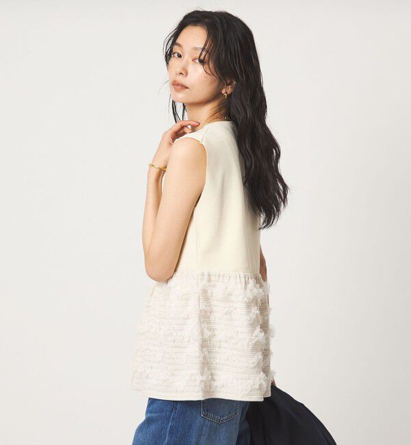UNITED ARROWS green label relaxing「チュール コンビ フレンチスリーブ ニット」|ニット・セーター|