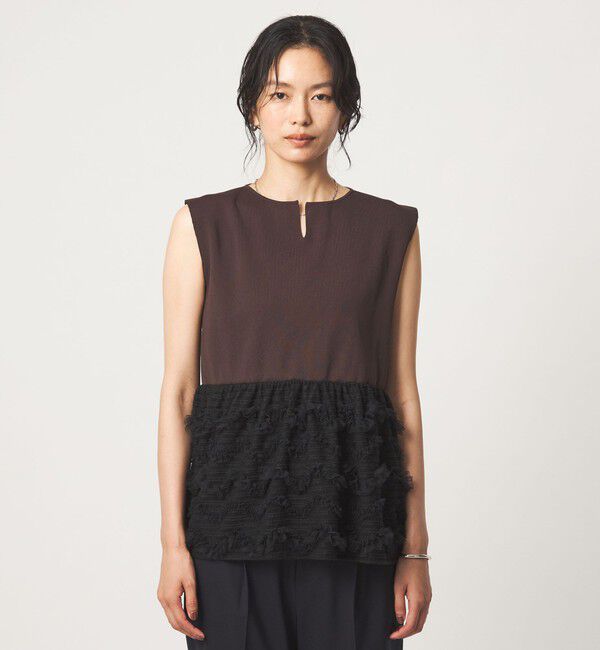 UNITED ARROWS green label relaxing「チュール コンビ フレンチスリーブ ニット」|ニット・セーター|