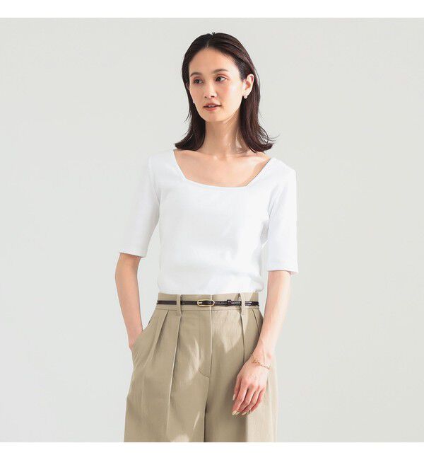 Demi-Luxe BEAMS 「【別注】スタイリスト佐藤佳菜子 &times; SLOANE / スクエアネック リブ Tシャツ」|Tシャツ・カットソー|WHITE