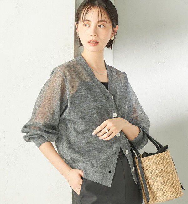 SHIPS for women「〈手洗い可能〉麻混 シアー Vネック カーディガン」|カーディガン|