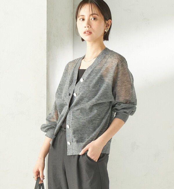 SHIPS for women「〈手洗い可能〉麻混 シアー Vネック カーディガン」|カーディガン|