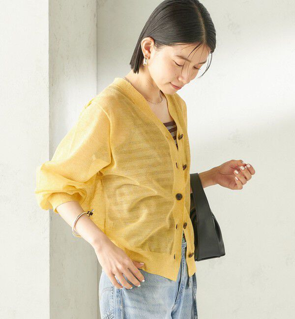 SHIPS for women「〈手洗い可能〉麻混 シアー Vネック カーディガン」|カーディガン|
