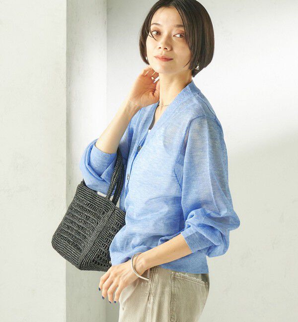 SHIPS for women「〈手洗い可能〉麻混 シアー Vネック カーディガン」|カーディガン|
