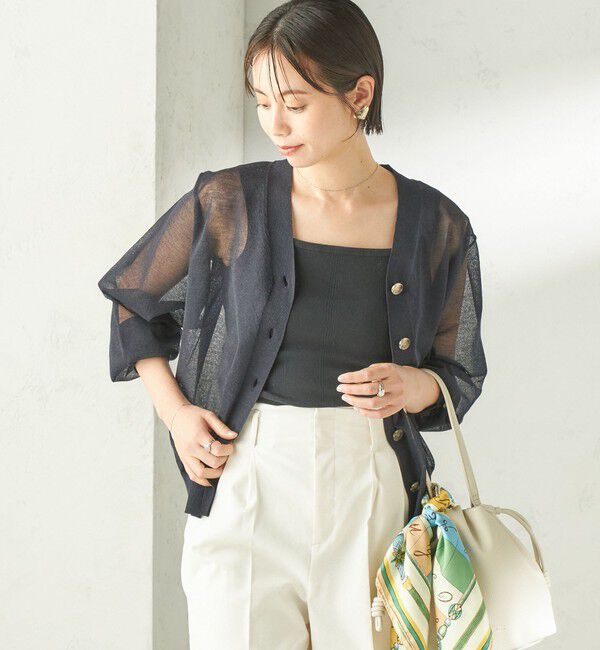 SHIPS for women「〈手洗い可能〉麻混 シアー Vネック カーディガン」|カーディガン|