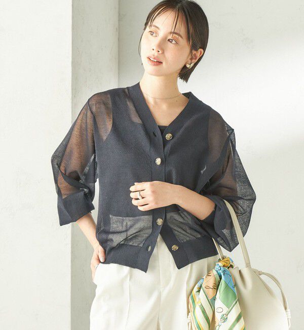 SHIPS for women「〈手洗い可能〉麻混 シアー Vネック カーディガン」|カーディガン|