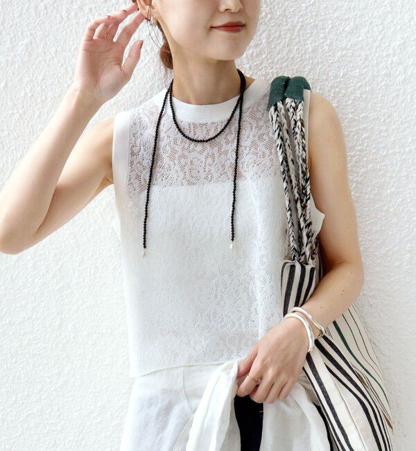 SHIPS for women「〈手洗い可能〉レース ジャカード 2WAY ノースリーブ カットソー」|Tシャツ・カットソー|