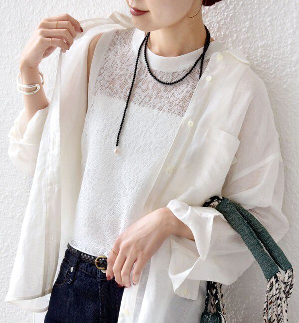 SHIPS for women「〈手洗い可能〉レース ジャカード 2WAY ノースリーブ カットソー」|Tシャツ・カットソー|