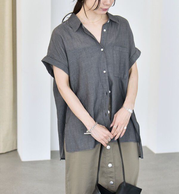 quaranciel「quaranciel:〈手洗い可能〉シアー デニム フレンチスリーブ レギュラー シャツ」|シャツ・ブラウス|ブラック