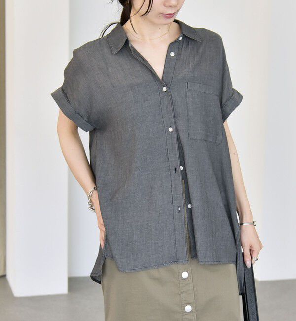 quaranciel「quaranciel:〈手洗い可能〉シアー デニム フレンチスリーブ レギュラー シャツ」|シャツ・ブラウス|