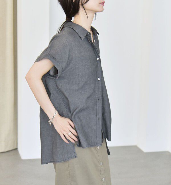 quaranciel「quaranciel:〈手洗い可能〉シアー デニム フレンチスリーブ レギュラー シャツ」|シャツ・ブラウス|