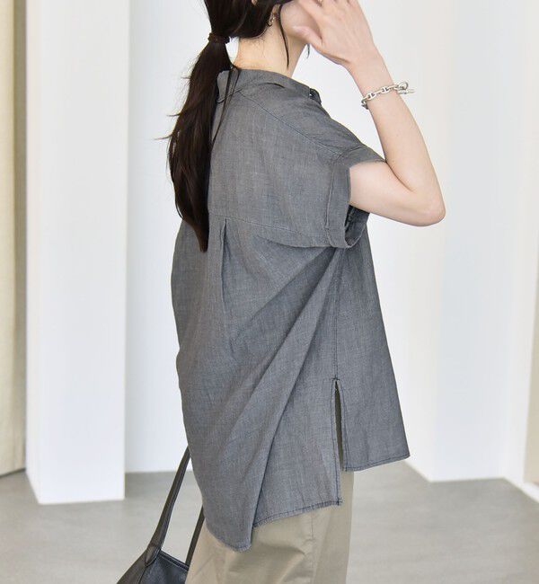 quaranciel「quaranciel:〈手洗い可能〉シアー デニム フレンチスリーブ レギュラー シャツ」|シャツ・ブラウス|