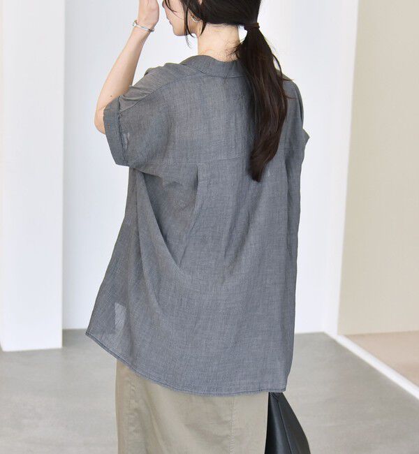 quaranciel「quaranciel:〈手洗い可能〉シアー デニム フレンチスリーブ レギュラー シャツ」|シャツ・ブラウス|