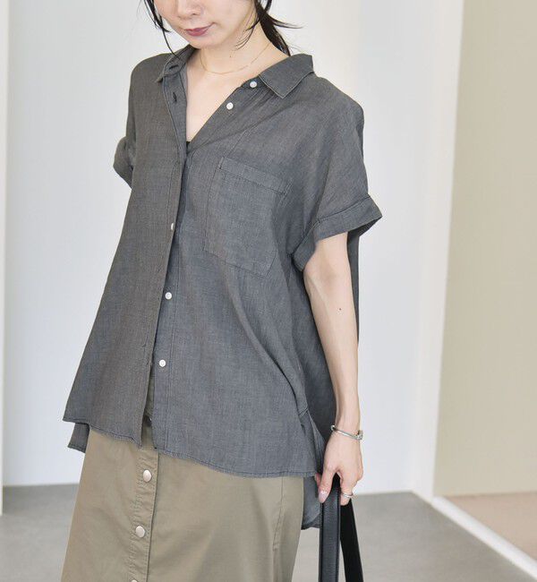 quaranciel「quaranciel:〈手洗い可能〉シアー デニム フレンチスリーブ レギュラー シャツ」|シャツ・ブラウス|