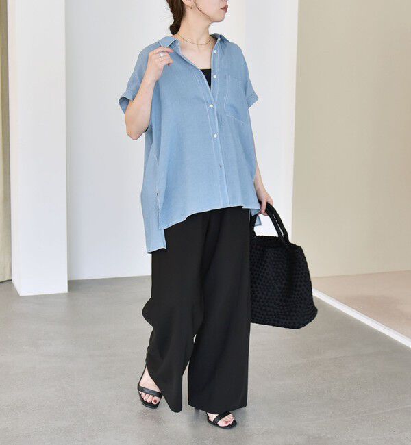 quaranciel「quaranciel:〈手洗い可能〉シアー デニム フレンチスリーブ レギュラー シャツ」|シャツ・ブラウス|