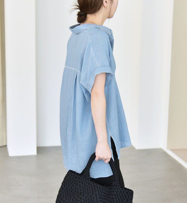quaranciel「quaranciel:〈手洗い可能〉シアー デニム フレンチスリーブ レギュラー シャツ」|シャツ・ブラウス|