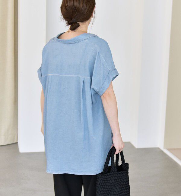 quaranciel「quaranciel:〈手洗い可能〉シアー デニム フレンチスリーブ レギュラー シャツ」|シャツ・ブラウス|