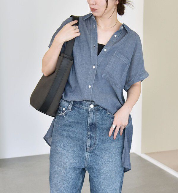 quaranciel「quaranciel:〈手洗い可能〉シアー デニム フレンチスリーブ レギュラー シャツ」|シャツ・ブラウス|