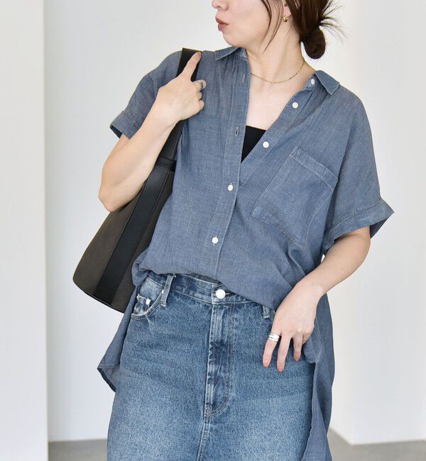 quaranciel「quaranciel:〈手洗い可能〉シアー デニム フレンチスリーブ レギュラー シャツ」|シャツ・ブラウス|