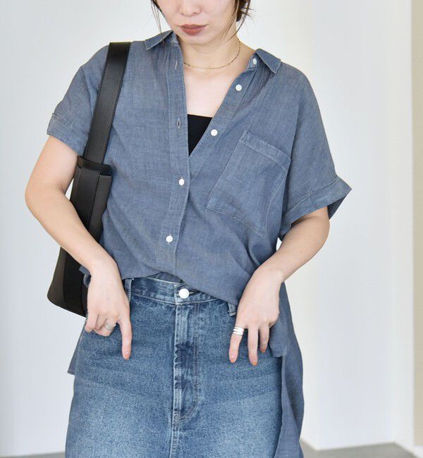 quaranciel「quaranciel:〈手洗い可能〉シアー デニム フレンチスリーブ レギュラー シャツ」|シャツ・ブラウス|