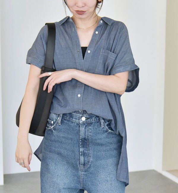 quaranciel「quaranciel:〈手洗い可能〉シアー デニム フレンチスリーブ レギュラー シャツ」|シャツ・ブラウス|