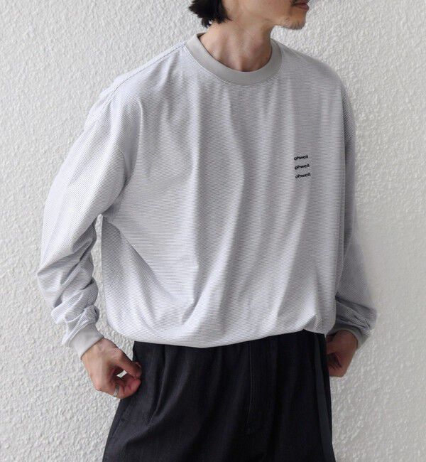 SHIPS any「【SHIPS any別注】ohwell: ワンポイント ロゴ 刺繍 ボーダー リンガー Tシャツ(ロンT)◆」|Tシャツ・カットソー|グレー