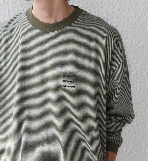 SHIPS any「【SHIPS any別注】ohwell: ワンポイント ロゴ 刺繍 ボーダー リンガー Tシャツ(ロンT)◆」|Tシャツ・カットソー|