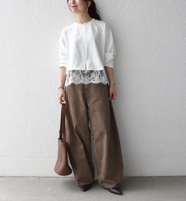 SHIPS any「《予約》SHIPS any:〈洗濯機可能〉ジップ レース ヘム ロングスリーブ TEE」|Tシャツ・カットソー|