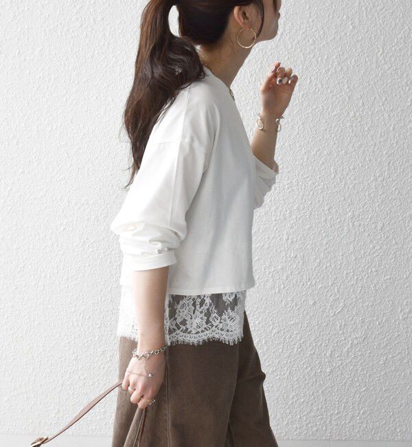 SHIPS any「《予約》SHIPS any:〈洗濯機可能〉ジップ レース ヘム ロングスリーブ TEE」|Tシャツ・カットソー|