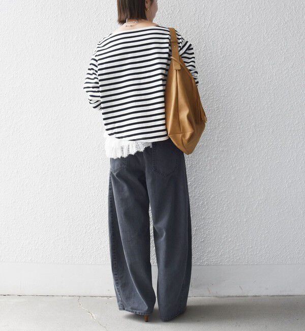 SHIPS any「《予約》SHIPS any:〈洗濯機可能〉レース ヘム アシンメトリー ロングスリーブ TEE」|Tシャツ・カットソー|