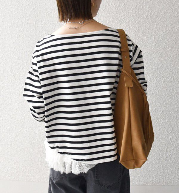 SHIPS any「《予約》SHIPS any:〈洗濯機可能〉レース ヘム アシンメトリー ロングスリーブ TEE」|Tシャツ・カットソー|