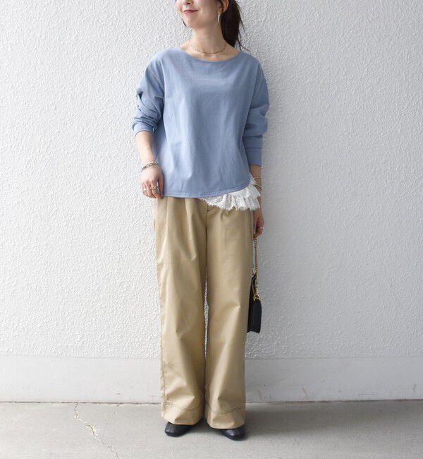 SHIPS any「《予約》SHIPS any:〈洗濯機可能〉レース ヘム アシンメトリー ロングスリーブ TEE」|Tシャツ・カットソー|