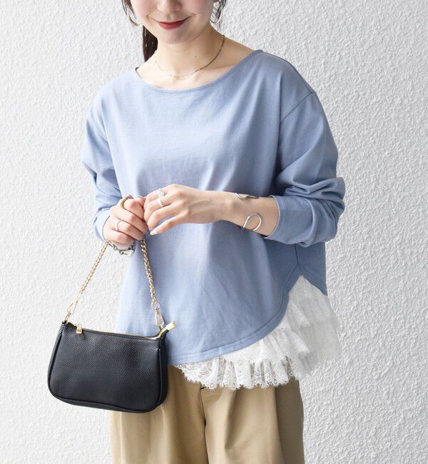 SHIPS any「《予約》SHIPS any:〈洗濯機可能〉レース ヘム アシンメトリー ロングスリーブ TEE」|Tシャツ・カットソー|