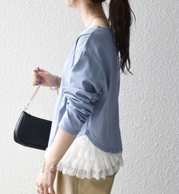 SHIPS any「《予約》SHIPS any:〈洗濯機可能〉レース ヘム アシンメトリー ロングスリーブ TEE」|Tシャツ・カットソー|