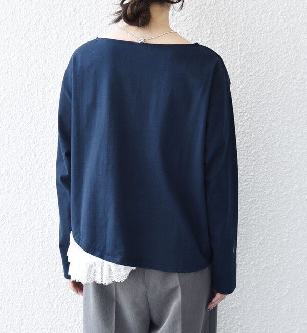 SHIPS any「《予約》SHIPS any:〈洗濯機可能〉レース ヘム アシンメトリー ロングスリーブ TEE」|Tシャツ・カットソー|