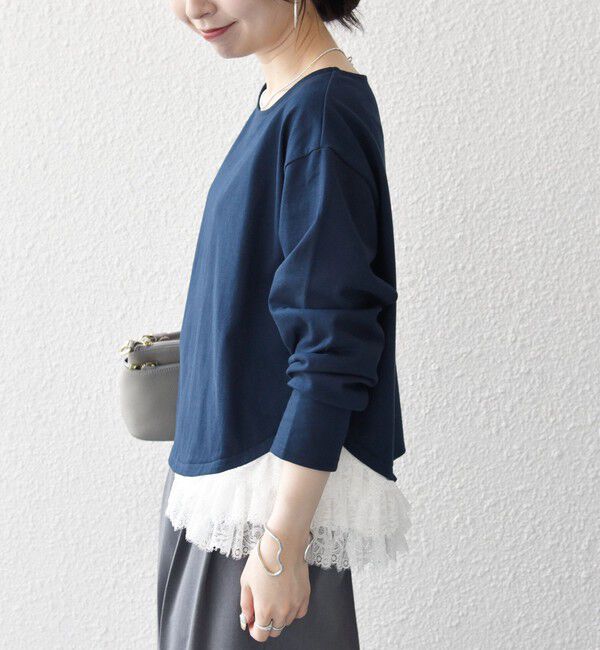 SHIPS any「《予約》SHIPS any:〈洗濯機可能〉レース ヘム アシンメトリー ロングスリーブ TEE」|Tシャツ・カットソー|