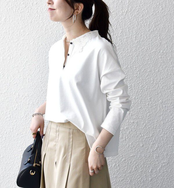 SHIPS any「《予約》SHIPS any:〈洗濯機可能〉レース カラー ロングスリーブ ポロ プルオーバー」|Tシャツ・カットソー|