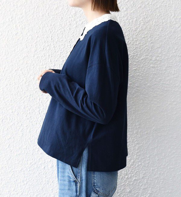 SHIPS any「《予約》SHIPS any:〈洗濯機可能〉レース カラー ロングスリーブ ポロ プルオーバー」|Tシャツ・カットソー|