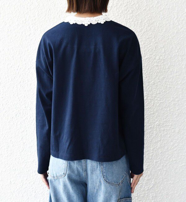 SHIPS any「《予約》SHIPS any:〈洗濯機可能〉レース カラー ロングスリーブ ポロ プルオーバー」|Tシャツ・カットソー|
