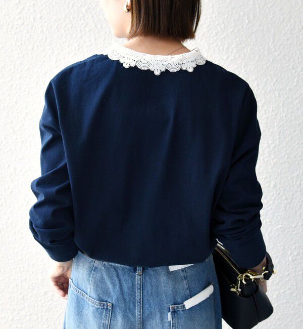 SHIPS any「《予約》SHIPS any:〈洗濯機可能〉レース カラー ロングスリーブ ポロ プルオーバー」|Tシャツ・カットソー|
