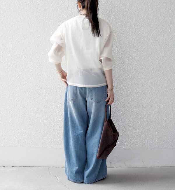 SHIPS any「《予約》SHIPS any:〈手洗い可能〉シアー ワイド トップス  &times; フレンチ ロゴ TEE」|シャツ・ブラウス|