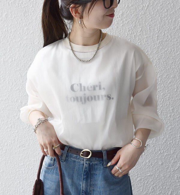 SHIPS any「《予約》SHIPS any:〈手洗い可能〉シアー ワイド トップス  &times; フレンチ ロゴ TEE」|シャツ・ブラウス|