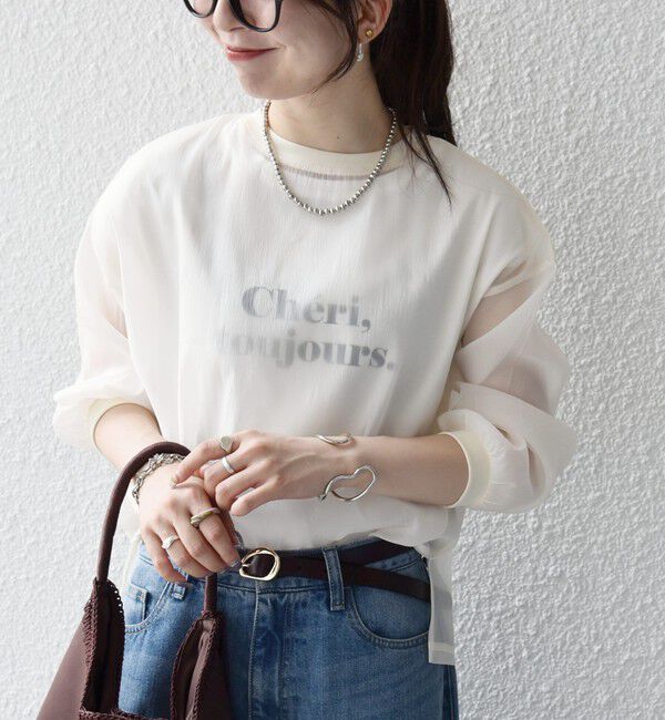 SHIPS any「《予約》SHIPS any:〈手洗い可能〉シアー ワイド トップス  &times; フレンチ ロゴ TEE」|シャツ・ブラウス|