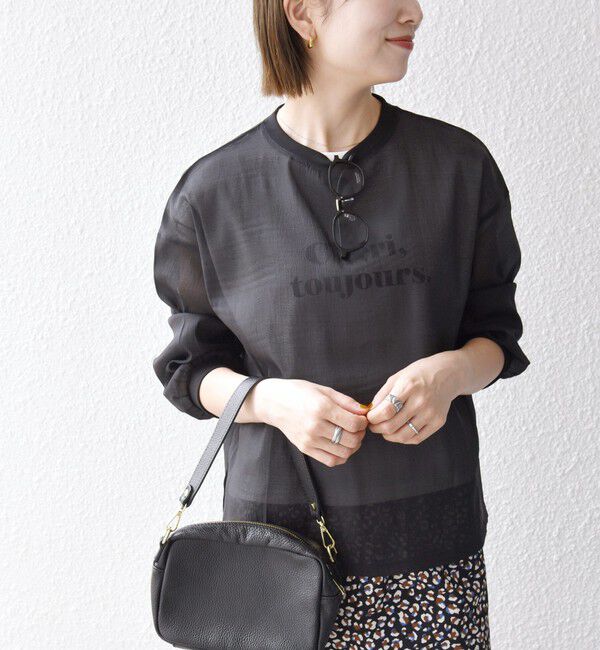 SHIPS any「《予約》SHIPS any:〈手洗い可能〉シアー ワイド トップス  &times; フレンチ ロゴ TEE」|シャツ・ブラウス|ブラック