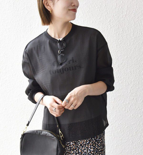 SHIPS any「《予約》SHIPS any:〈手洗い可能〉シアー ワイド トップス  &times; フレンチ ロゴ TEE」|シャツ・ブラウス|