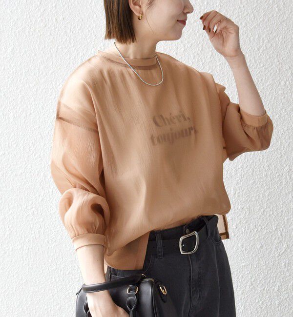 SHIPS any「《予約》SHIPS any:〈手洗い可能〉シアー ワイド トップス  &times; フレンチ ロゴ TEE」|シャツ・ブラウス|