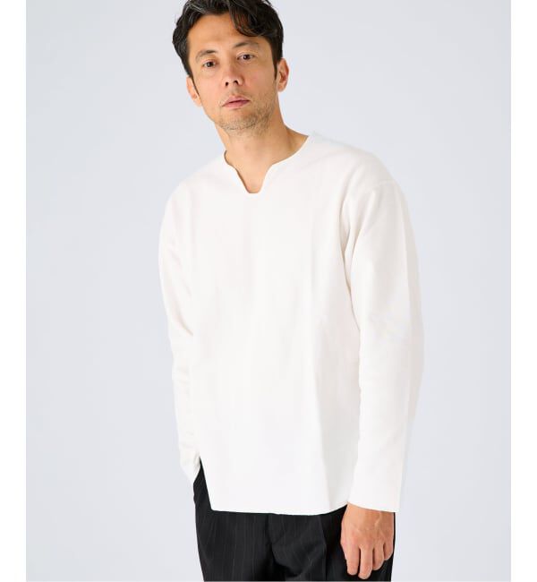 EDIFICE「《予約》スパン フライス  キーネック ロング Tシャツ」|Tシャツ・カットソー|ホワイト